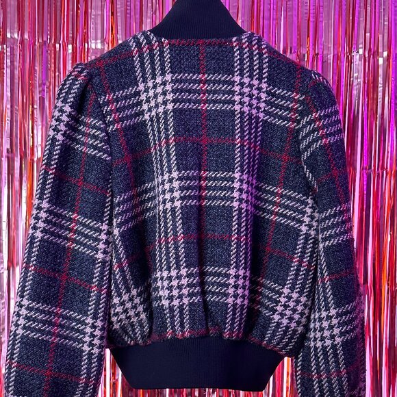 Express x Negin Mirsalehi Plaid Cropped Bomber Jacket - Picture 3 of 6